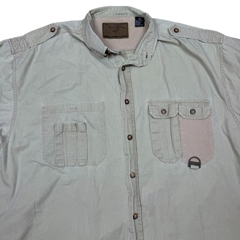 North River Mens XL Khaki Tan Short Sleeve Utility Fishing Hiking Shirt Cotton - Picture 4 of 10